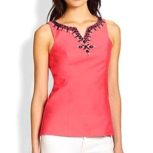 Lilly Pulitzer coral navy beaded Jackie top 8
